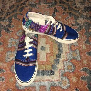 MIPACHA Blue/Multicolor Clasico Bajo Gato Sneakers Peruvian Pattern W9.5 or M8